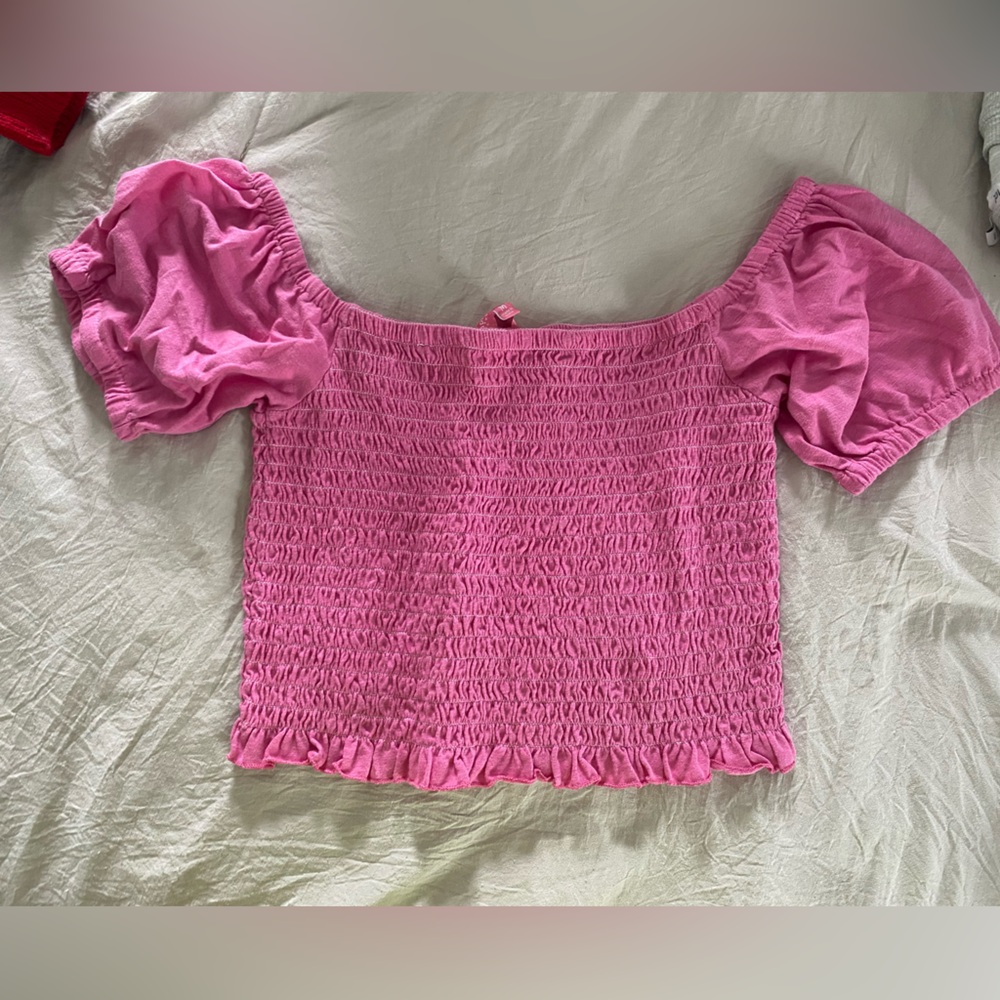 Simply Southern Pink Smocked Off Shoulder Top